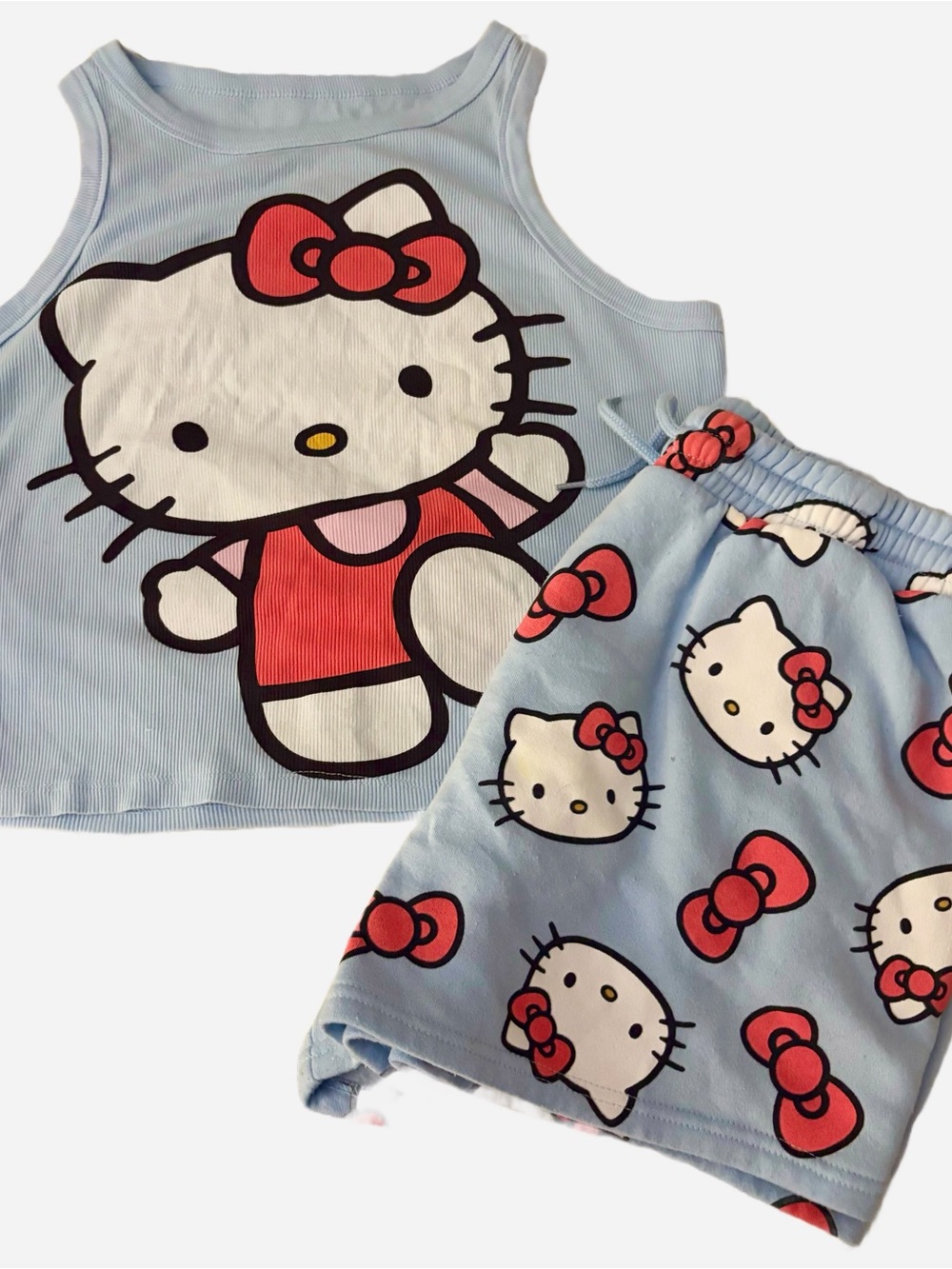 Hello Kitty Light Blue Tank & Shorts Set with Red Accents ❤️ NEW-Never Worn